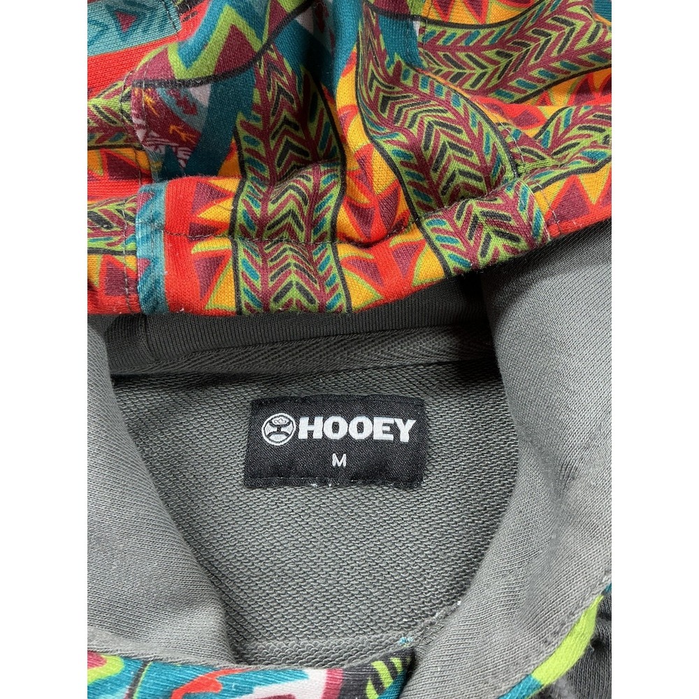 Hooey Hoodie Mens Medium Gray Aztec Sleeves Western Pullover Kangaroo Pocket - Picture 2 of 11